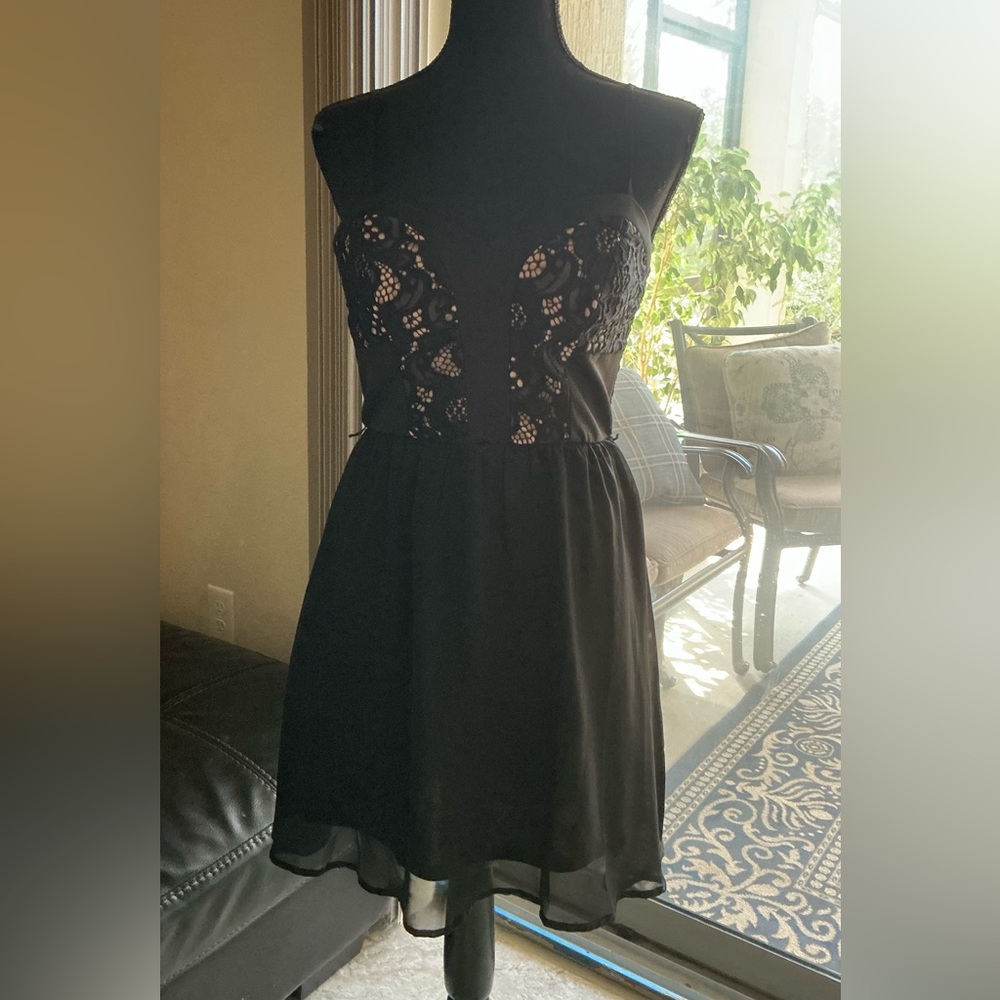 As U Wish Pink and Black Spaghetti Strap Dress Medium